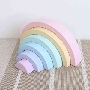 Decorative Objects Figurines Pastel Wooden Rainbow Blocks Educational Toys for Baby Kids Wood Toys Building Blocks Home Kids Room Nursery Decor Ornaments T220902