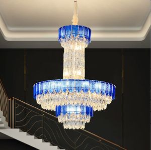 Postmoderne leichte Luxus mehrschichtige Kristallkronleuchter Villa Haupt Wohnzimmer Lampe Europäische Hotel Lobby Runde Projektlampen