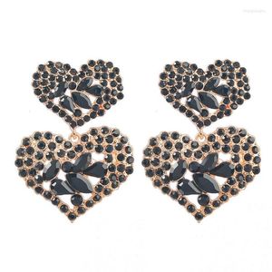 Hoop Earrings Wholesale Studing Earring Heart Shape Pink Black Colors With Clear Crystal Glass RhineStone 2022 Trend Luxury Women Jewelry