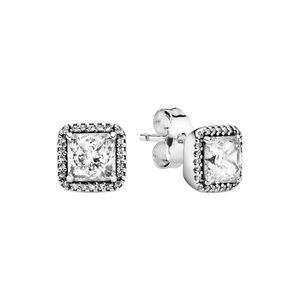 Square Sparkle Halo Coldings Sterling Srebrny żółty złoto Plated Women Men Men Biżuteria do Pandora CZ Diamentowe kolczyki ślubne z oryginalnym pudełkiem