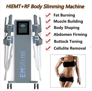 Spa Anv￤nd Hi-EMT Slimming EMS Muscle Strength Butt Lift Electromagnetic Muscle Stimulator Viktminskning 4 Hanterar kroppsform med RF och kuddeutrustning