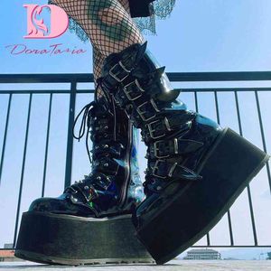 Botas de moda feminina botas punk plataforma cunha botas ladries altas saltos cosplay cool party street bota feminina plus size 34-48 220903