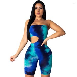 Kvinnors jumpsuits Women's Rompers 2022 Women Jumpsuit Tie Dying Bodycon Strapless Casual Club Party Romper Overall Femme Summer