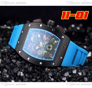 2022 11-01 A21J Automatic Mens Watch PVD Steel All Black Skeleton Dial Big Date Blue Rubber Strap 6 Styles Watches Puretime D4
