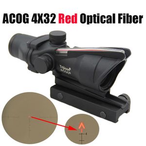 Hunting Rifle Scope ACOG X32 Fiber Optics Red Dot Illuminated Chevron Glass Etched Reticle Tactical Real Red Fiber Optical Sight229G