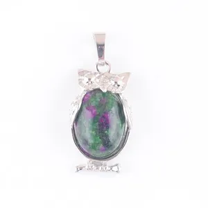 Natural Stone Zoisite Jasper Tiny Owl Pendants Reiki Lucky Animal Cute Charm Jewelry For Women Man Gift N4669