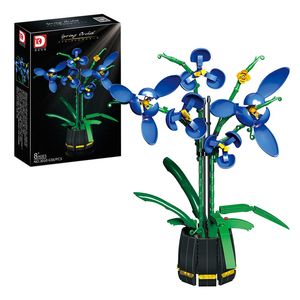 ブロックロマンチックなブーケの花青いファラエノプシスポット植物ビルディングホームデコレーションブリック大人用のdiyおもちゃ女の子ギフト220902