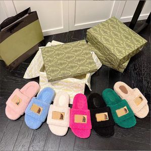 Designer Slippers Marca de moda feminina Flipes de lã de outono clássico e inverno desgaste de lazer de lazer lâminor de peles de cordeiro integrado para cabelos de cabelos linco de lã de lã de lã