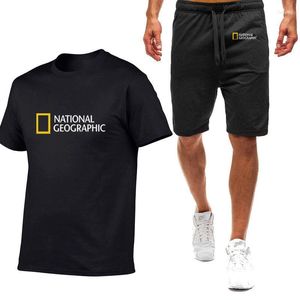 Herren-Trainingsanzüge, Herren-T-Shirt mit National-Geographic-Aufdruck, modische Umfrage, Expedition, Gelehrter, Sommer, kurzärmelige Freizeithose