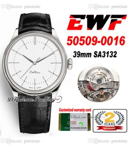 EWF Cellini Time 50509-0016 SA3132 Automatisk herrklocka 39mm räfflad dubbel Bezel White Dial Stick Leather Strap Super Edition Samma serie Garantikort PURETIME B2