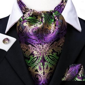 Papillon Hi-Tie Luxury Paisley Cravat For Men Purple Green Pocket Square Gemelli Ascot Sciarpa Cravatta Set casual da uomo