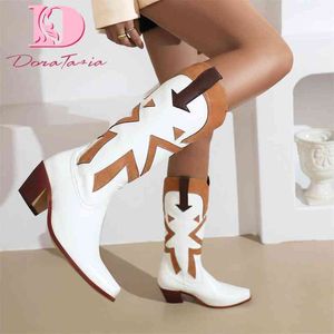 Boots Plus Size 48 New Ladies Mixed Colors Western Cowgirl Boots Fashion Chunky High Heels Boots Women Casual Retro Cowboy Shoes Woman 220903