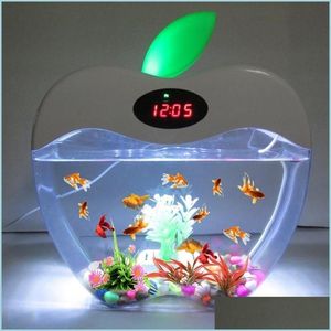 Aquário USB Mini com LED Night Light LCD Tela e Tank de peixes de relógio Personalize BowlhomeIndustry25x8.5x27.5cm