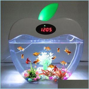 Aquariums Aquarium USB MINI med LED Night Light LCD -skärm och klocka Fiskbehållare Anpassa skålen D20 Y200917 DRO HomeIndarustry DHFQY