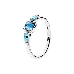 Blaue dreisteinige Eheringe für Damen, authentischer 925er-Sterlingsilber-Party-Schmuck für Pandora-CZ-Diamant-Verlobungsring mit Originalverpackung