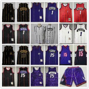 Retro basketbol formaları 1 Tracy 15 Vince McGrady Carter Hot Jersey Şort Mor Mavi Black 1998-99 1999-2000