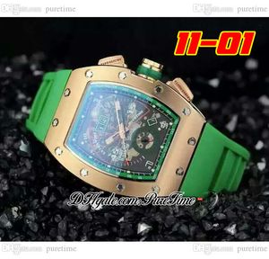 2022 11-01 A21J Orologio da uomo automatico in oro rosa Quadrante scheletro nero Data grande Cinturino in caucciù verde 6 Stili Orologi Puretime E5