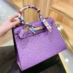 designer bags Women Handbag Genuine Leather Bags Shoulder Fashion Plain Calf Ostrich Skin Lock Key Hasp Artwork Hand AOYS