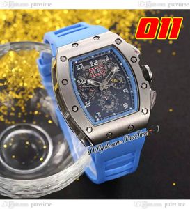 011 A21J Automatyczne męskie zegarek stalowy szkielet szkielet wielki data niebieski gumowy pasek 7 Style zegarki Pureteme C3