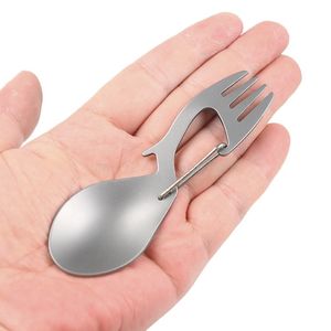 Titanium Camping Tableware Fork Spoon abridor de garrafas ao ar livre pendurar fivela