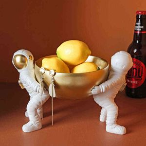 Figurine decorative Nordic Light Resina di lusso Astronauta Decorazione di stoccaggio Scatola chiave d'ingresso Soggiorno creativo Vassoio di frutta Accessori per la casa