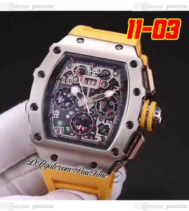 2022 11-03 A21J Mens Mens Watch Steel Case Black Skeleton Dial Big Date Yellow Crown Rubber Strap 5 Styles Watches PHERETIME E5