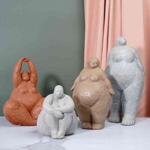 Dekorativa föremål Figurer Jieme Creative Home Living Room Ornament European och American Art Style Simple Rough Crafts Fat Women Yoga Harts Ornament T220902