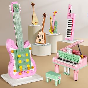 Blockerar musikinstrumentbyggnad Mini Piano Guitar Violin Music Model Assembly Decoration Diy Children S EDUIMATION TOY Gift 220902