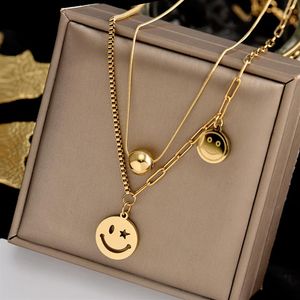 Collar De Gotas De Perlas al por mayor-2 piezas establecidas de moda de moda capas dobles collares imitación perlas gotas en forma de sonrisa joyería de clavícula para mujeres gri214m