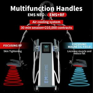 EMS Neo Schlankheitsgerät RF Elektromagnetischer Muskelstimulator Gewichtsverlust 4 Griffe Körperformfett reduzieren Po-Lift Cellulite-Entfernung mit RF- und Kissenausrüstung