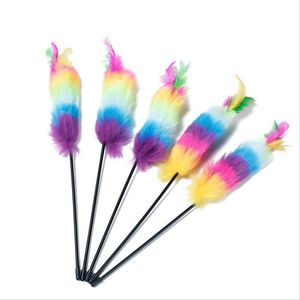 Cat Toys Cat Toys 5st/Lot Short Stick Teaser Feather Toy For Kitten Rolig träning Pet Drop Delivery 2021 Home Garden Su Homeindustry Dhsru