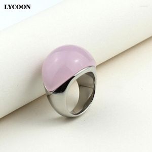 Cluster Rings LYCOON Woman Cat's Eyes Jewelry High Quality 316L Stainless Steel Pink Opal Stone Ring Women Luxury GP0611