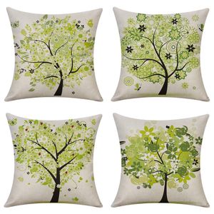 Наборы наволочки из 4 зеленых деревьев весны ER Printed Outdoor Lenen Pillowcase Декоративная подушка мягкая для дивана дивана для дивана Mxhome amuvj