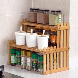 Hooks Home Desktop Bamboo 2-Layer Storage Rack Bagno Cucina Portabottiglie Organizzatore