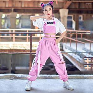 Scenkläder Barn Kpop Hip Hop Kläder White Crop Top Streetwear Baggy Byxor För tjejer Jazz Dans Kostym Performance Outfits DN11822