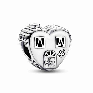 Heart House Happy Place 925 Sterling Srebrny urok Pandora Moments Rodzina na Boże Narodzenie Fit Pleade Bracelets Biżuteria 792249C00 Andy Jewel