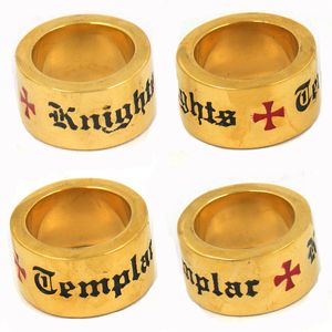 New Arrival knights templar emblem masonic cross Rings Jewel Stainless Steel Gold Red Men's Finger Band Ring Freemasonry Jewellery