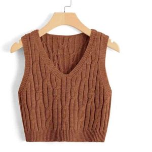 Kvinnors tankar Camis Kvinnors V-ringning fast färg Vest Sweater Casual Fried Dough Twist Pullover ärmlös topp