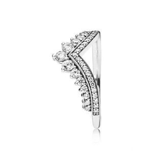 Clear CZ Diamond Princess Wish Ring Set for Pandora Sterling Silver Women Girls Wedding Crown Rings218J