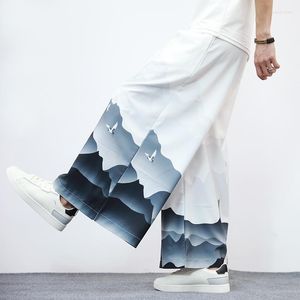 Etniska kl￤der M-5XL Plus Size Kimono Pants Japanese Streetwear Summer Elastic midja kinesisk m￥lning traditionella breda benbyxor