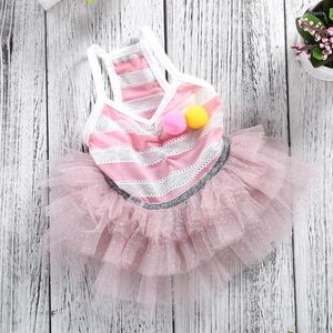 Dog Apparel On Sale Bride Tutu Dresses Summer Cooling Pet Stripe Vest Yellow Pink Gray Cat Kitten Small Toy Yorkshire Clothing Costume