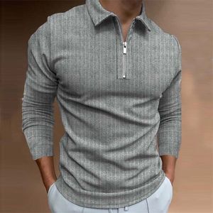 Polos masculinos de manga longa camisa pólo zíper Design de colar de colar puro vestuário masculino streetwear moda casual tops 220902