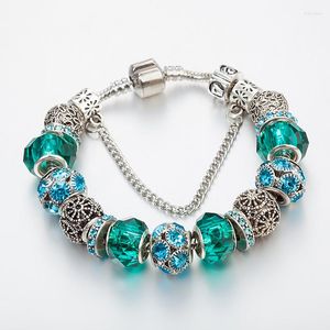 Charm Bracelets ANNAPAER High Quality Blue Crystal Bracelet With Green Murano Beads Fit Pan Original Bangles For Women DIY Jewelry B16088