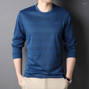 Men's T Shirts 2022 Spring Striped Long Sleeve T-shirt Men Round Neck Casual Shirt Men's Fashion Letter Embroidery Top Clothes