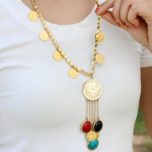 Colares pendentes Bohemian Tassel Money Coin Stone Natural for Women Fashion Fashion 18K Gold Chain Chain Collar Collar Jewelry