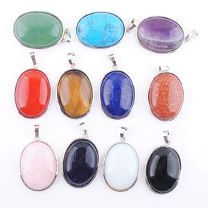 Natural Stone Dangle Pendants Oval Bead for Necklace Jewelry Making Amethysts Tigers Eye Agates Opal Aventurine BN319