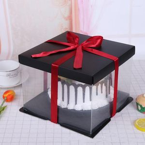 Gift Wrap Transparent Empty Box Heighten Tall Cake PET Clear Plastic Container Packaging Case With Base Lid For Birthday Christmas We