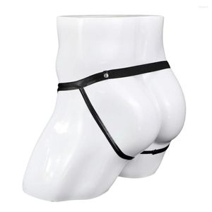 Mutande Intimo sexy da uomo Pelle artificiale Anello metallico Perizoma Jock Strap Stringa con cerniera finta