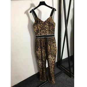 22 designers jumpsuits klänning mode kvinnors träningsdräkter nya leopardtryck tryck brev skjorta webbband midja dragsko jumpsuit övergripande kaffe färg sml europeisk