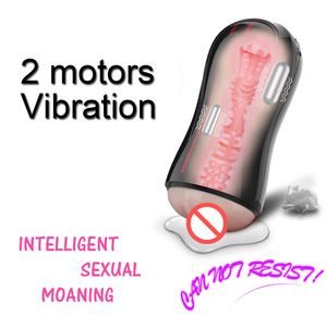 Massaggiatore giocattolo del sesso Leten Doppio motore vibratore intelligente gemito sessuale masturbazione maschile elettrica realistica figa vaginale giocattoli adulti del sesso per gli uomini